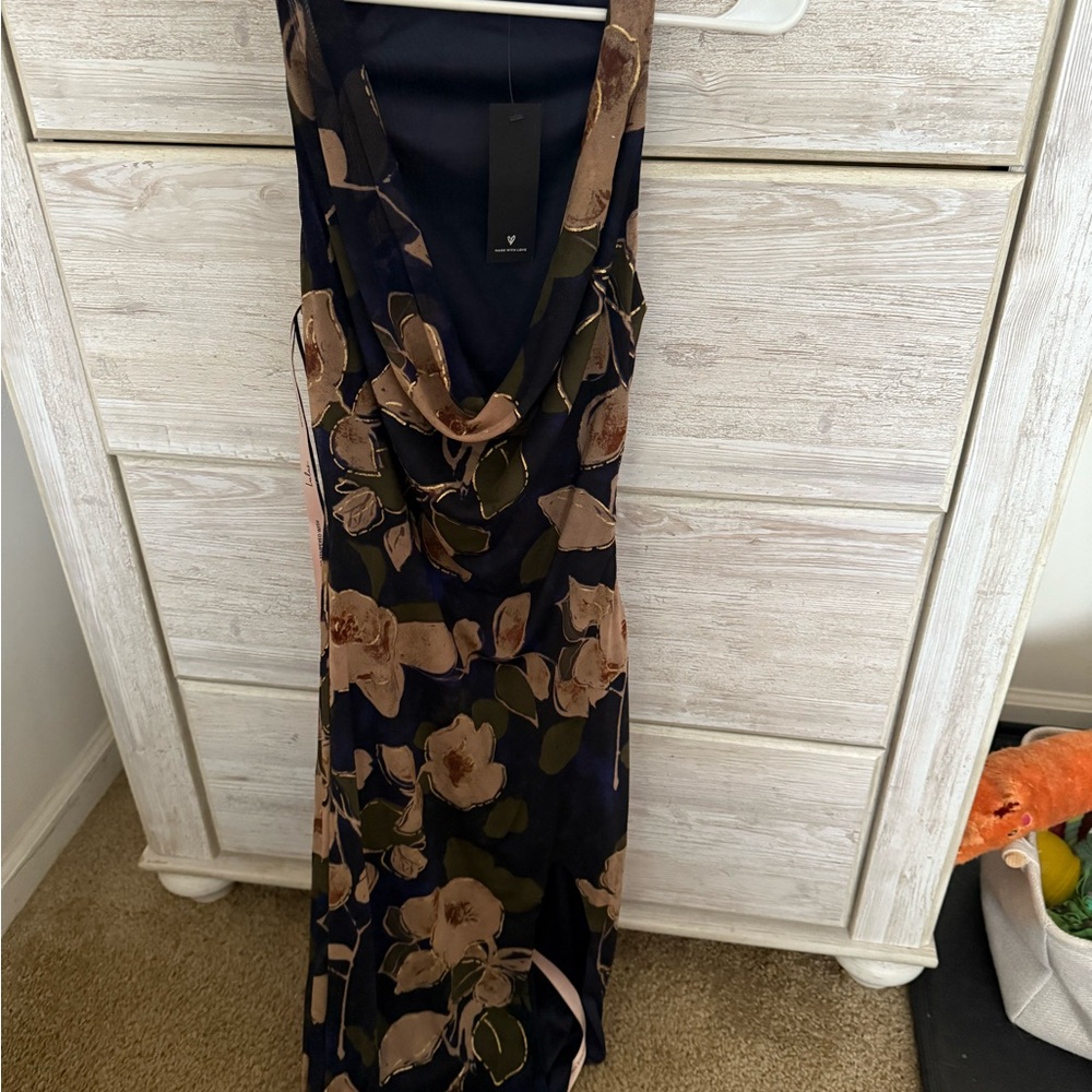 Lulu's Navy Floral Backless Dress